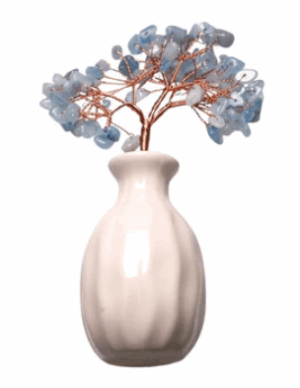 Arbre de vie apatite bleu vase en céramique blanche