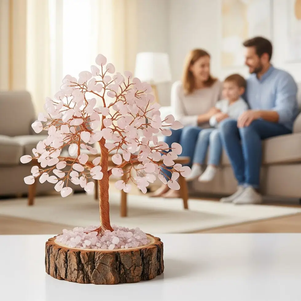 arbre de bonheur quartz rose 17cm fait main