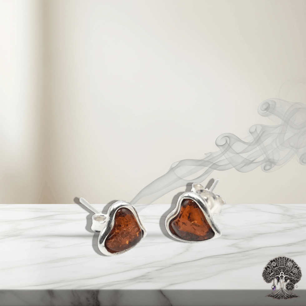 Boucle d'oreille cœur en ambre 925